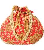 Ethnic Style Designer Partywear Clutch Bag for Women (Red)