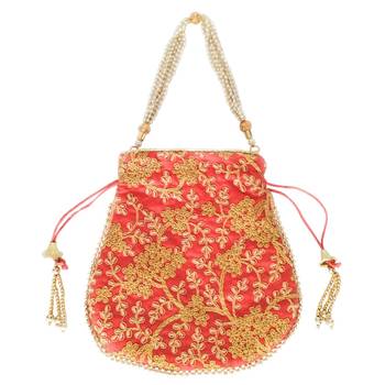 Ethnic Style Designer Partywear Clutch Bag for Women (Red) 2