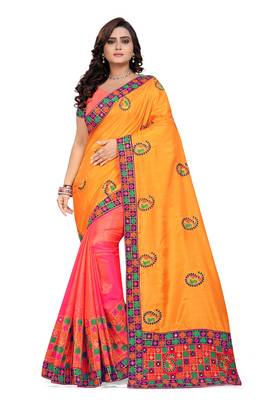 Yellow Embroidered Art  Silk Saree With Blouse 1