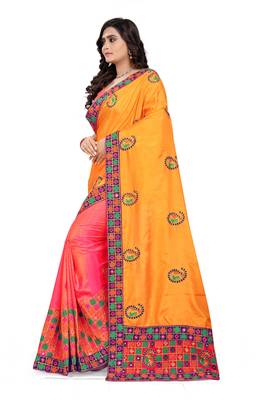 Yellow Embroidered Art  Silk Saree With Blouse 2