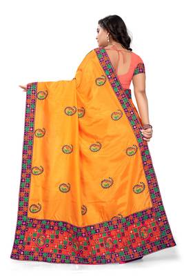 Yellow Embroidered Art  Silk Saree With Blouse 4