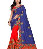 Blue  Embroidered Art Silk Saree With Blouse