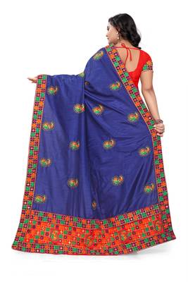 Blue  Embroidered Art Silk Saree With Blouse 4