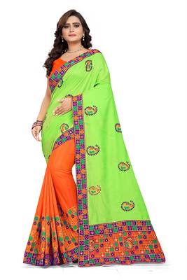 Green Embroidered Art Silk Saree With Blouse 1