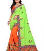 Green Embroidered Art Silk Saree With Blouse