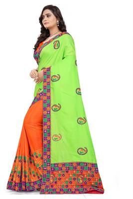 Green Embroidered Art Silk Saree With Blouse 3