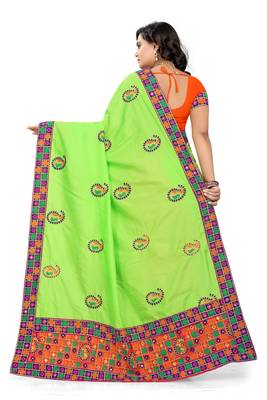 Green Embroidered Art Silk Saree With Blouse 4