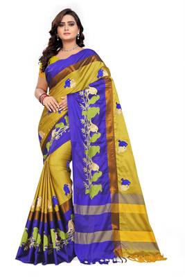 Yellow Embroidered Cotton Silk Saree With Blouse 1