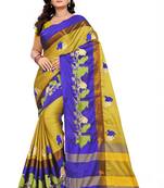 Yellow Embroidered Cotton Silk Saree With Blouse
