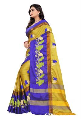 Yellow Embroidered Cotton Silk Saree With Blouse 2
