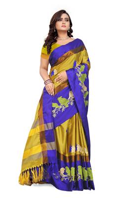Yellow Embroidered Cotton Silk Saree With Blouse 3