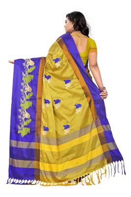 Yellow Embroidered Cotton Silk Saree With Blouse 4