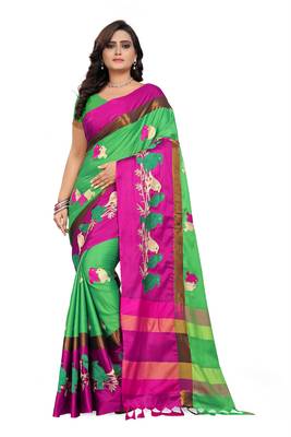 Green Embroidered Cotton Silk Saree With Blouse 1