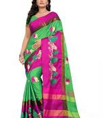 Green Embroidered Cotton Silk Saree With Blouse