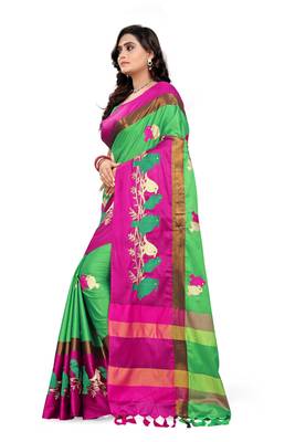 Green Embroidered Cotton Silk Saree With Blouse 2