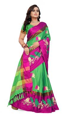 Green Embroidered Cotton Silk Saree With Blouse 3