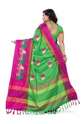 Green Embroidered Cotton Silk Saree With Blouse 4