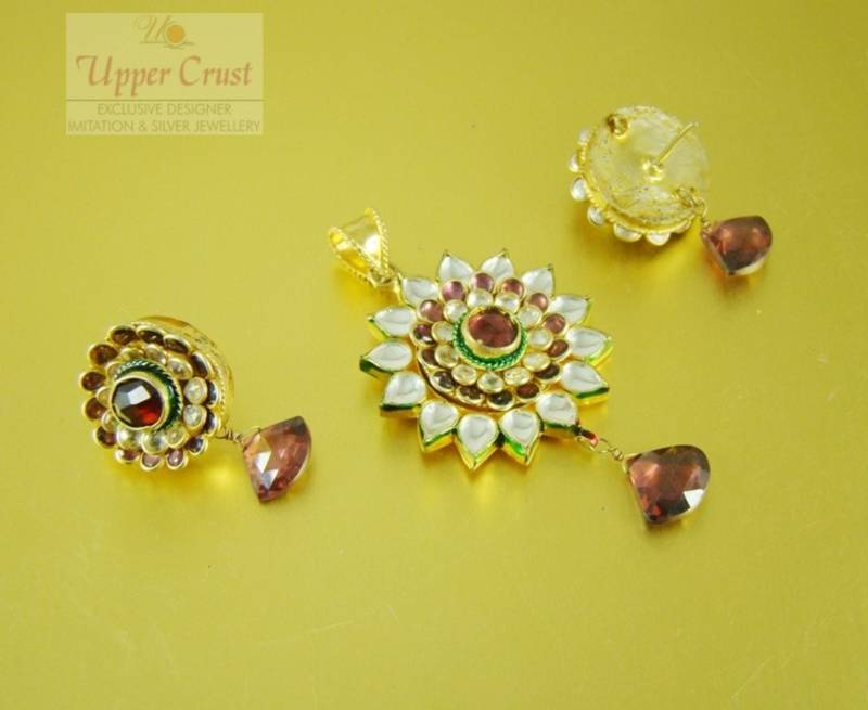Kundan Rhodolite Pink Pendant Earring Jewellery