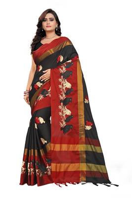 Black Embroidered Cotton Silk Saree With Blouse 1