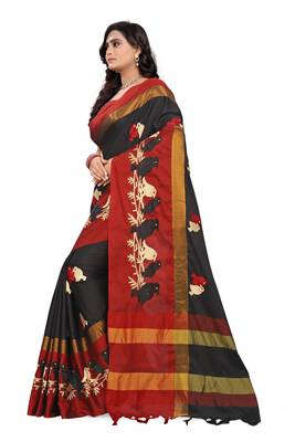 Black Embroidered Cotton Silk Saree With Blouse 2
