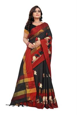 Black Embroidered Cotton Silk Saree With Blouse 3