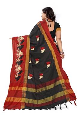 Black Embroidered Cotton Silk Saree With Blouse 4