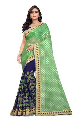 Green Embroidered Georgette Saree With Blouse 1