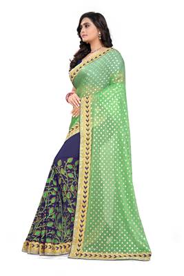Green Embroidered Georgette Saree With Blouse 2