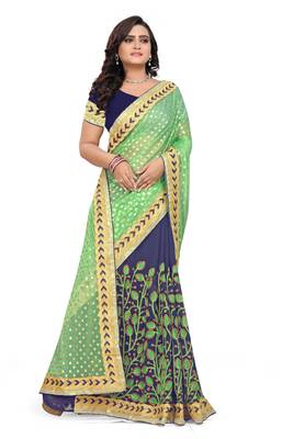 Green Embroidered Georgette Saree With Blouse 3