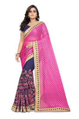 Pink Embroidered Georgette Saree With Blouse 1