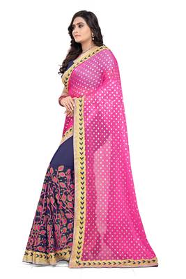 Pink Embroidered Georgette Saree With Blouse 2