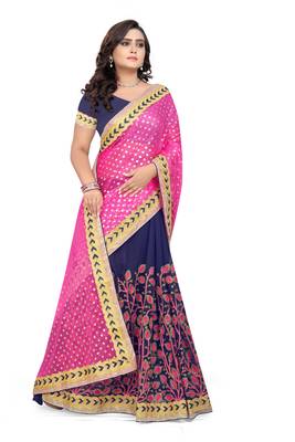 Pink Embroidered Georgette Saree With Blouse 3