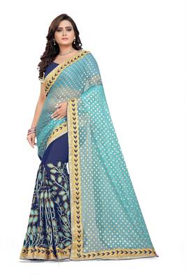 Blue Embroidered Georgette Saree With Blouse 1