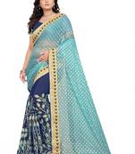 Blue Embroidered Georgette Saree With Blouse