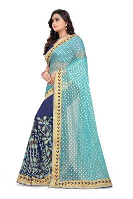 Blue Embroidered Georgette Saree With Blouse 2