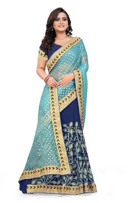 Blue Embroidered Georgette Saree With Blouse 3