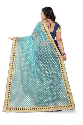 Blue Embroidered Georgette Saree With Blouse 4