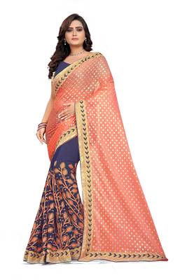Orange Embroidered Georgette Saree With Blouse 1