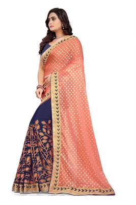 Orange Embroidered Georgette Saree With Blouse 2
