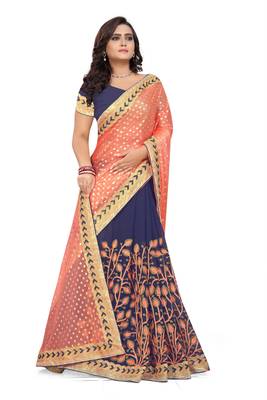 Orange Embroidered Georgette Saree With Blouse 3