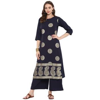 Blue Color Foil Print Straight crepe Kurta 1
