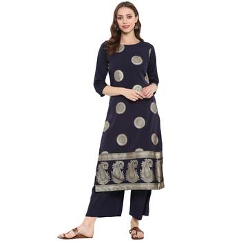 Blue Color Foil Print Straight crepe Kurta 2