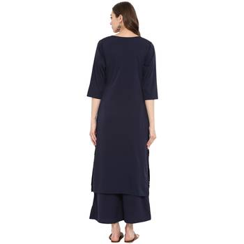 Blue Color Foil Print Straight crepe Kurta 3