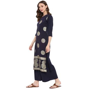 Blue Color Foil Print Straight crepe Kurta 4