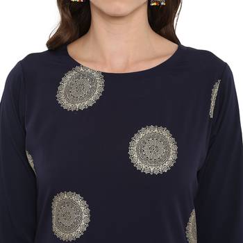 Blue Color Foil Print Straight crepe Kurta 5