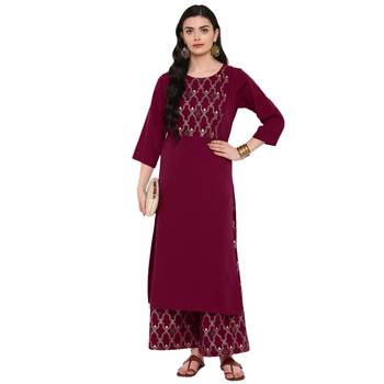 Pink Color Foil Print Straight crepe Kurta 1