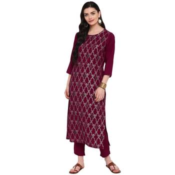 Pink Color Foil Print Straight crepe Kurta 2