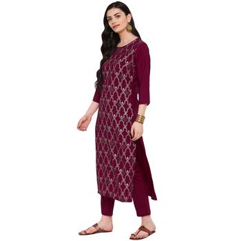Pink Color Foil Print Straight crepe Kurta 4
