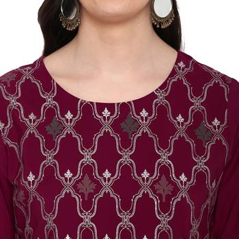 Pink Color Foil Print Straight crepe Kurta 5