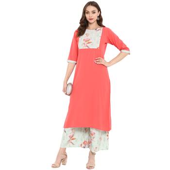 Peach Color Digital Print Straight crepe Kurta 1